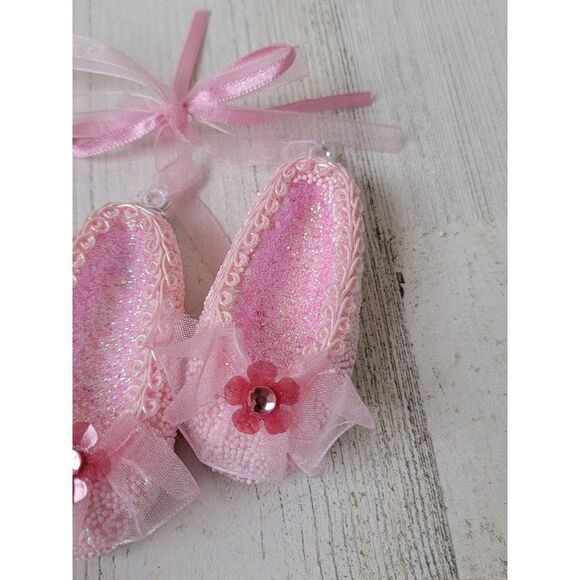 Glitter pink floral bow ballerina slipper ornament Xmas - Picture 3 of 5